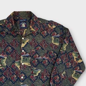 Vintage Salty Dog Imperial Poplin Shirt Golf Scene Print Mens Large Paisley‎